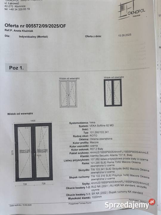 Sprzedam drzwi balkonowe śląskie Mstów