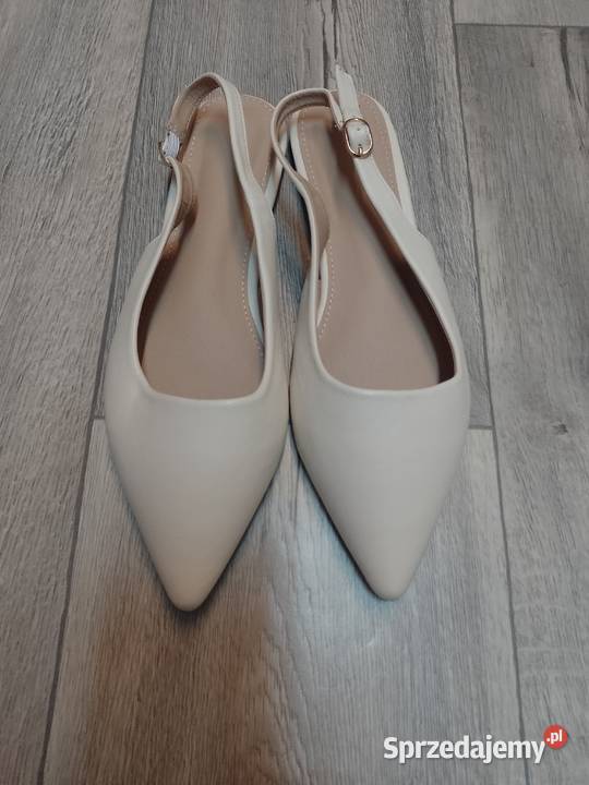 4041 Kremowe baleriny wieczorowe z odkrytą piętą Damskie