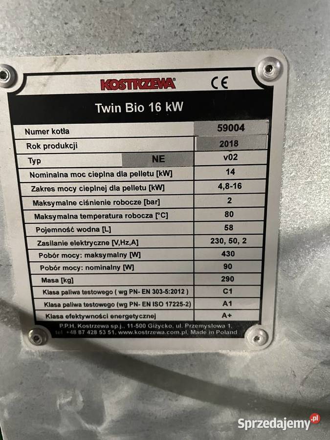 Piec na pellet Kostrzewa Twin Bio 16kw Dąbrówka-Strumiany