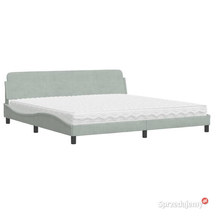 Łóżko z materacem jasnoszare aksamit 200x200
