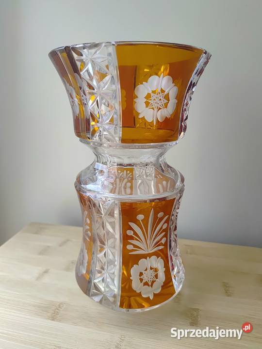 Wazon dwubarwny kryształowy w kwiaty vintage