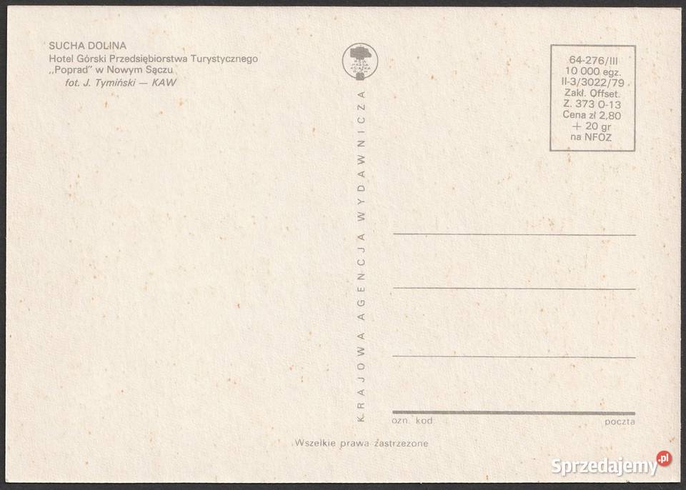 SUCHA DOLINA HOTEL POPRAD 1979 BEZ OBIEGU łódzkie Łódź