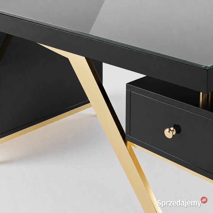 Czarne biurko gabinetowe glamour Prima Premium