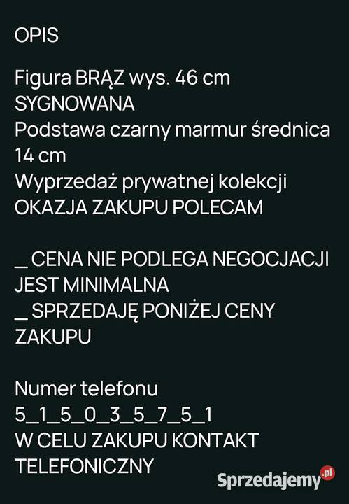 Figura z BRĄZU wys 46 SYGNOWANA Węgorzewo