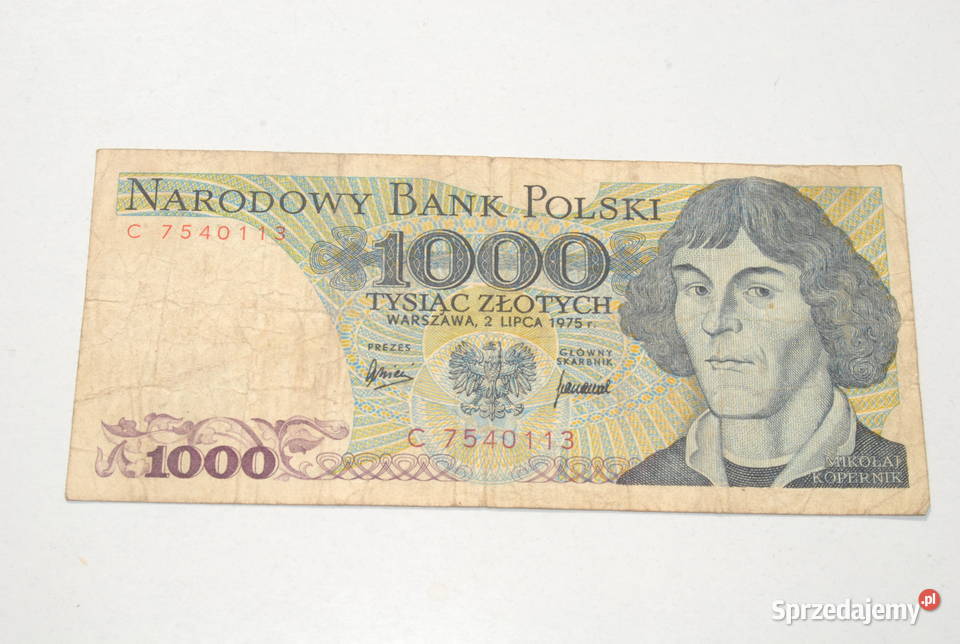 Stary banknot 1000 złotych Kopernik 1975 antyk śląskie Cieszyn