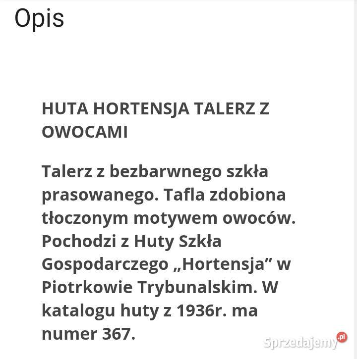6 1 Patera na Owoce Huta Hortensja Stojak Dom i Ogród sprzedam