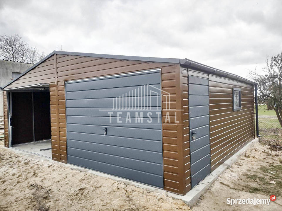 GARAŻ BLASZANY 7m x 6m dwuspad 2x Brama drzwi 2x wielkopolskie Konin