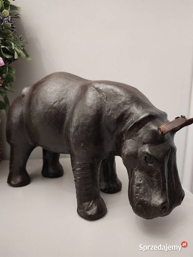 Skórzane figurki nosorożec i hipopotam vintage Legnica