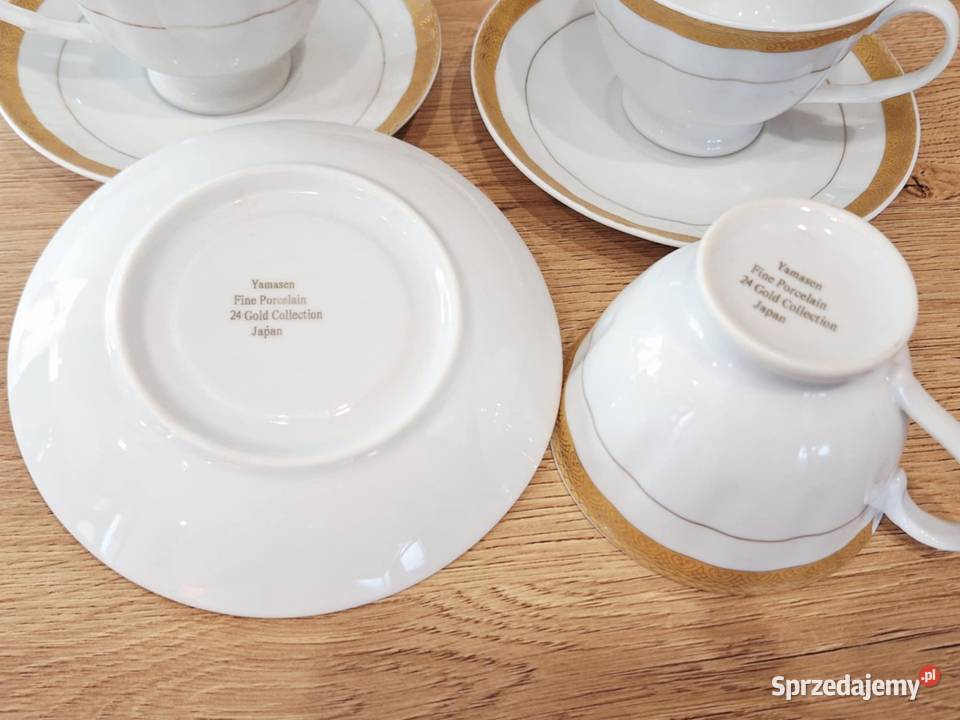 Zestaw 5 osob filiżanki porcelana 24 karaty gold Braniewo