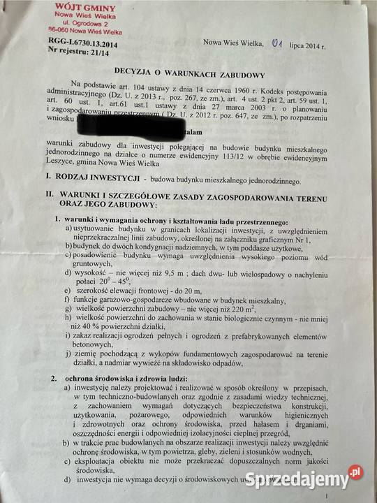 Działka budowlana Leszyce Nowa Wieś Wielka 6792 Bydgoszcz