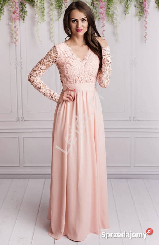 Sukienka długa jasnoróżowa szyfonowa wieczorowa Sosnowiec