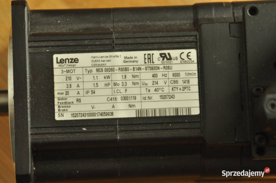 Silnik Servo 11KW Lenze MCS 09F38RS0B0 Osieki sprzedam