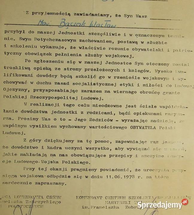 Stary List do rodziny Poborowego Marynarza sprzedam