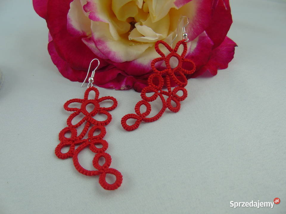 Kolczyki frywolitkowe Wiśniowa sprzedam