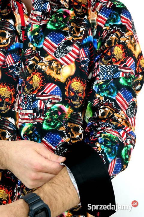 DANIEL BESSI Koszula Męska Fb0051 Czachy USA Ostrów Wielkopolski