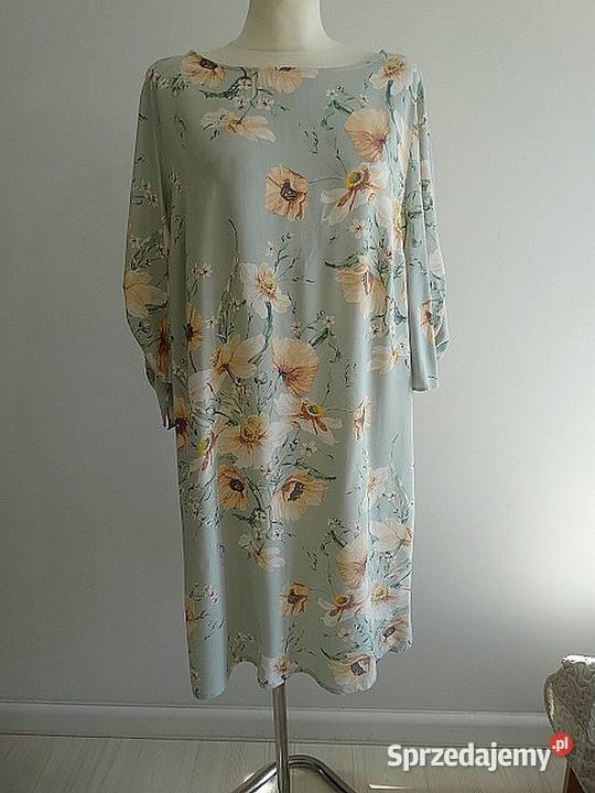 Sukienka HM Trapezowa w Kwiaty Miętowy Kolor 5XL Kwiatki Łomża