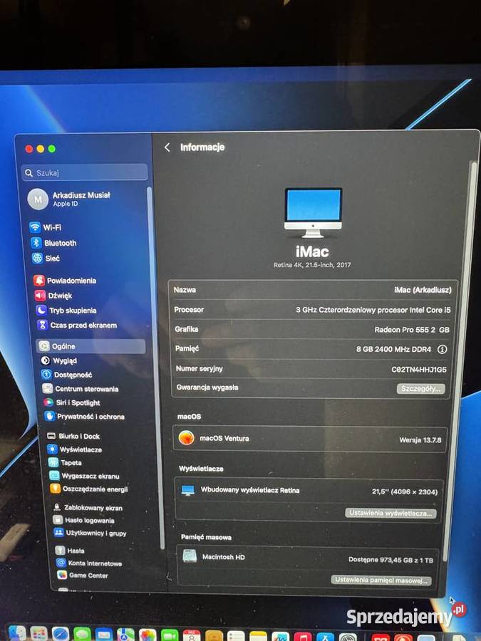 Apple iMac i5 8GB 1 TB 2017 A1418 stan wielkopolskie Poznań