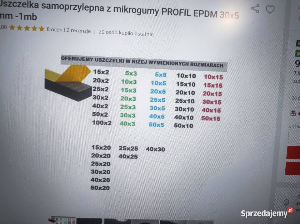 Uszczelka samoprzylepne epdm różne wymiary Warszawa