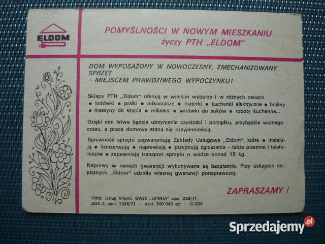 Pocztówk ELDOM 1971 r Myszków sprzedam