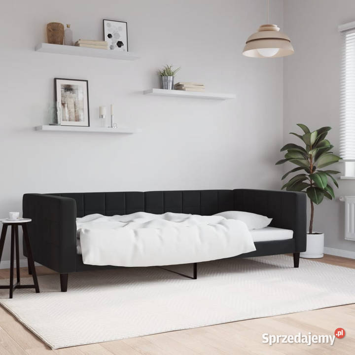 Sofa z funkcją spania czarna obita aksamitem Warszawa