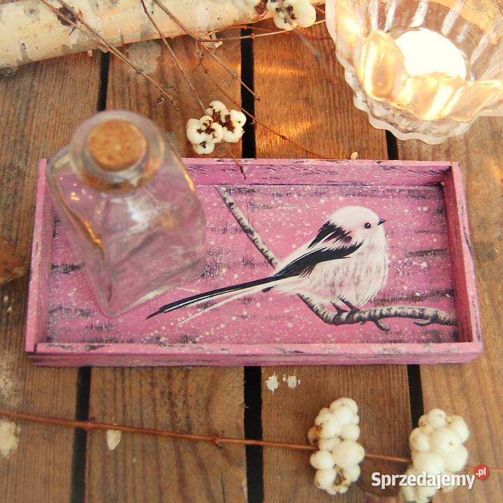 Drewniana tacka malowana ptak raniuszek Lublin