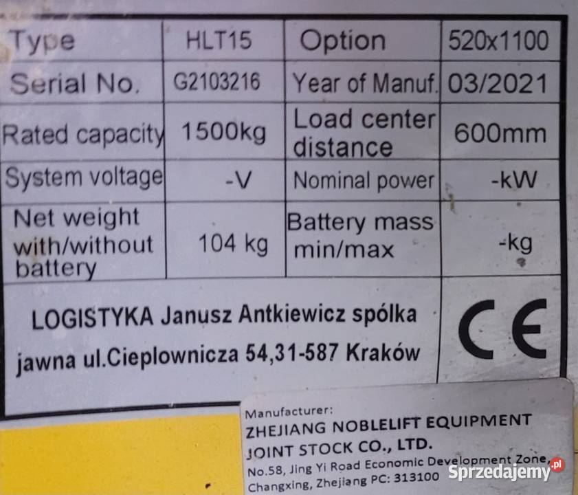 HLT15 wózek paletowy nożycowy Tuszyma