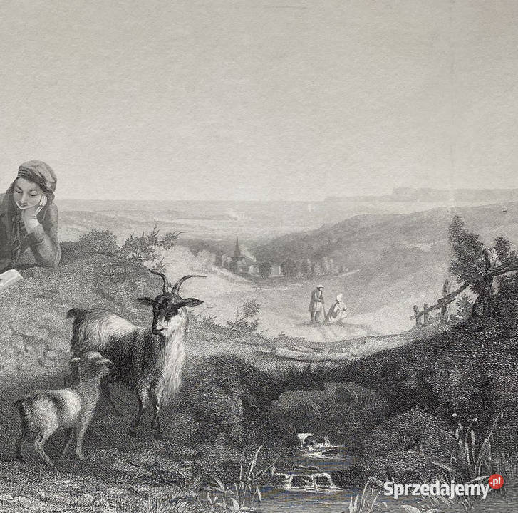 Scena pasterska Duża litografia XIXwieczna mazowieckie Warszawa