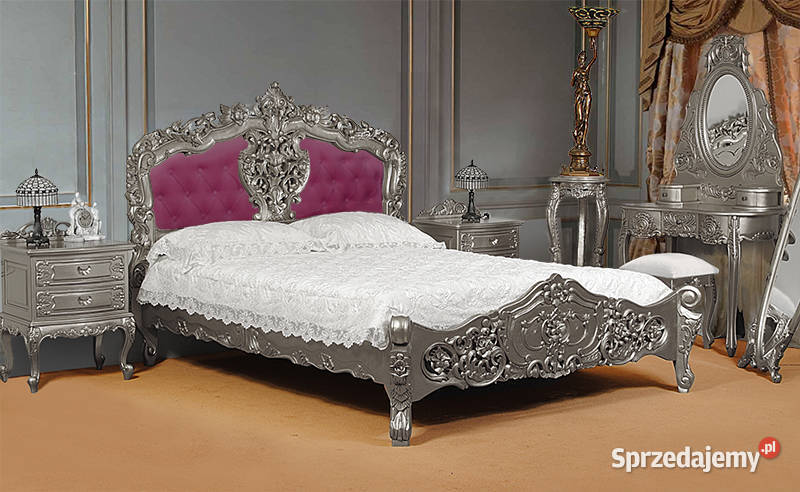 Nowe łóżko srebrne tapicer. 140x200 cm barok rokoko 78287t