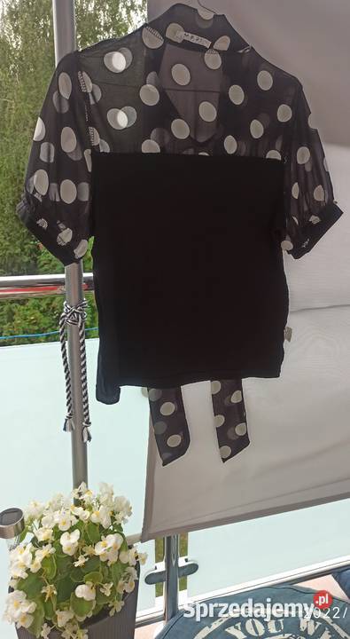 Letnia elegancka czarna bluzka w białe kropki Radzyń Podlaski