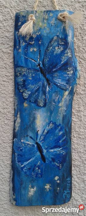 Obraz olejny na desce- Niebieskie motylki