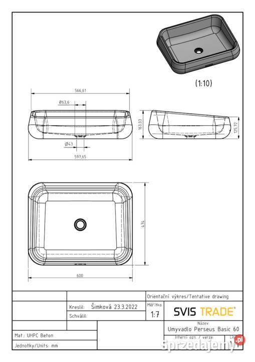 Umywalka 60 PERSEUS BASIC GRANITE niebieskoszary Dom i Ogród Warszawa