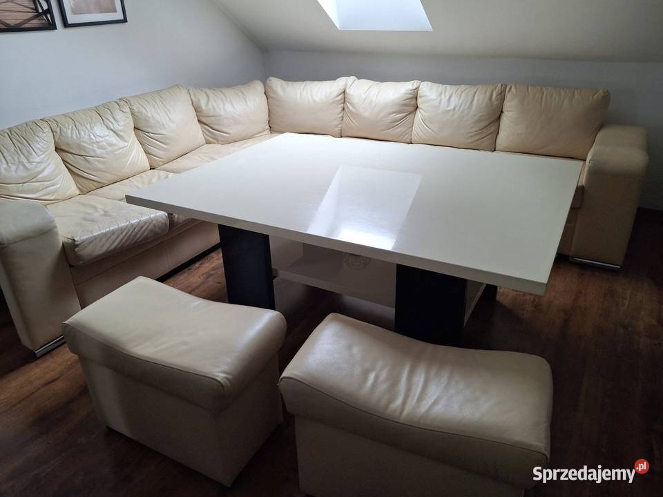 Sofa skorzana i stół kolor beżowy 300cm Kraków