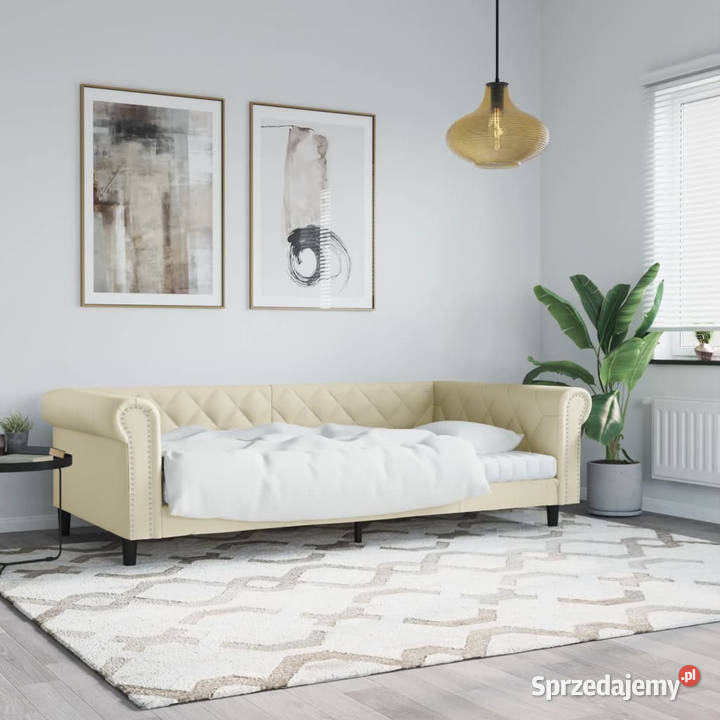 Sofa z funkcją spania kremowa sztuczna skóra Warszawa
