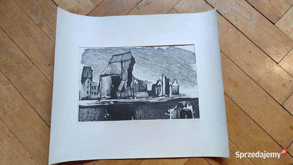 Zdzisław Król Gdańsk Motława grafika linoryt Pozostałe Antyki, Sztuka, Kolekcje