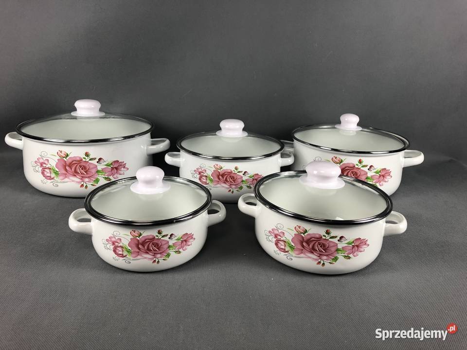 Garnki białe emaliowe w różnych wzorach Kraków sprzedam