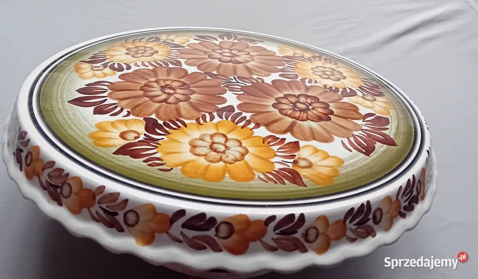 Ręcznie malowana fajansowa patera na stopie ZF Porcelana i szkło wielkopolskie Koźminek sprzedam