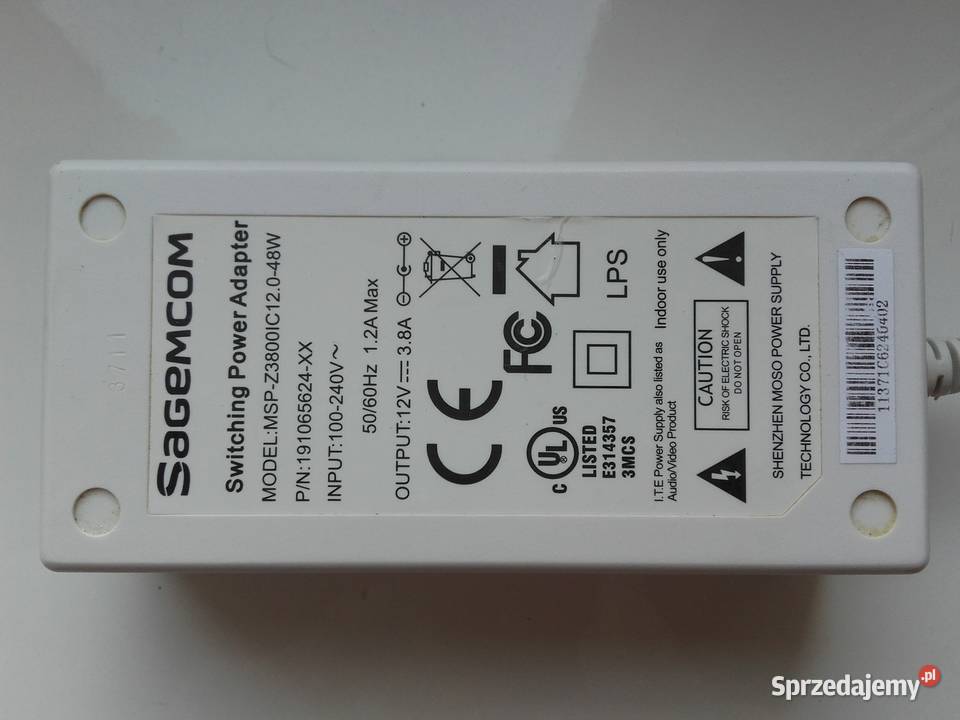 Zasilacz DC 12V 38A 45W 55mm x 21mm biały Pozostałe Bydgoszcz