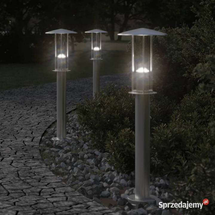 Lampy ogrodowe na słupku 3 srebrne 60 stal Pozostałe Warszawa