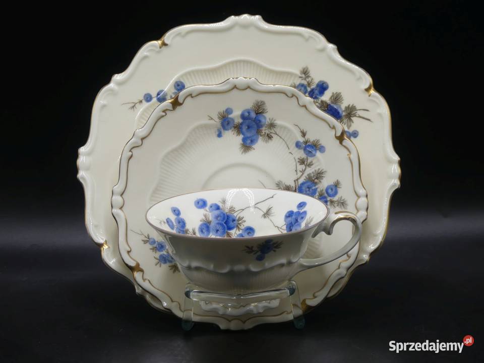 Komplet śniadaniowy Sorau Żary niebieskie Mimozy Antyki, Sztuka, Kolekcje Poznań