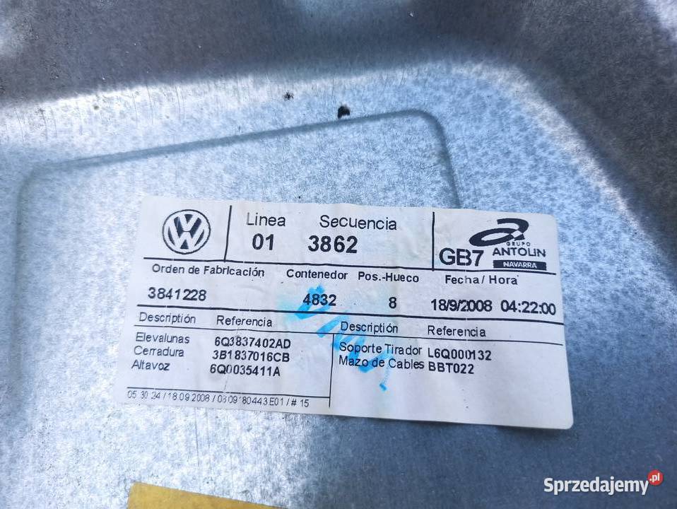 PODNOŚNIK SZYB PRAWY PRZÓD POLO IV 6Q3837402AD
