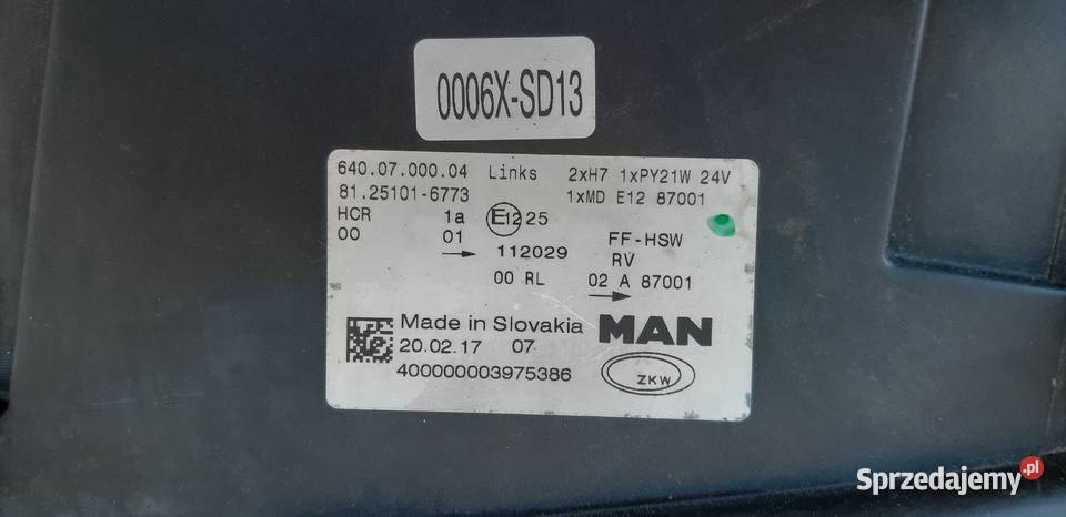 MAN TGX TGS REFLEKTOR LEWY LAMPA LEWA H7 lewe Trzciel