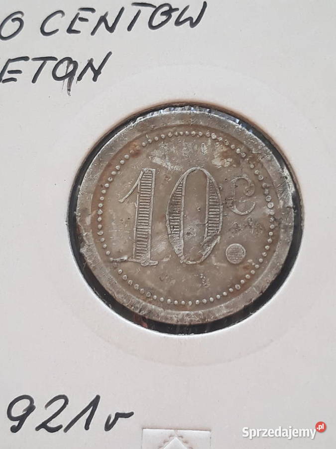 Żeton 10 Centów 1921 r do identyfikacji Konin