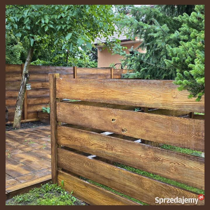 Ogrodzenie betonowe drewno imitacja drewna