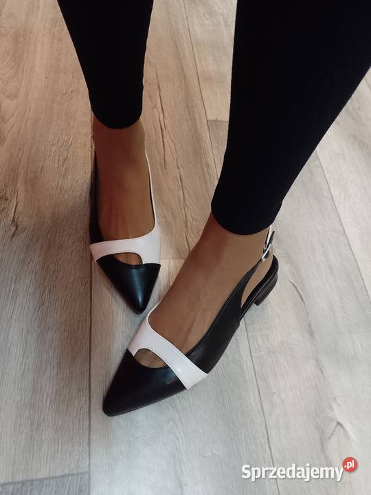 3940 Biało czarne niskie czółenka wieczorowe z Czółenka Kraków