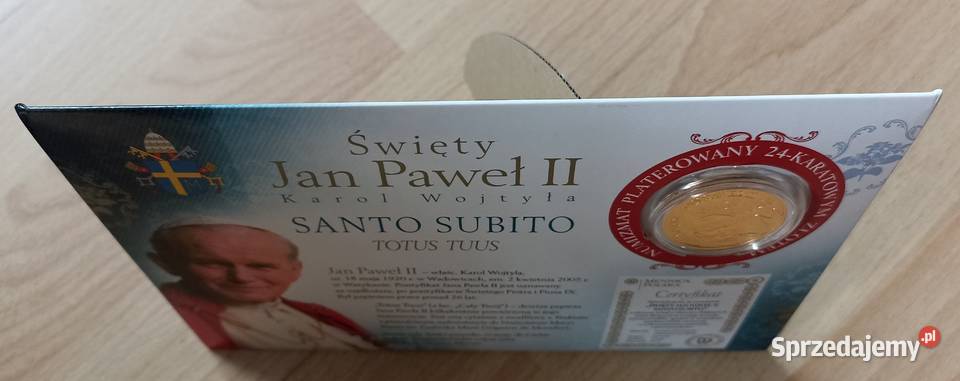 Moneta Jan Paweł II Santo Subito Złoto 24 karat Sosnowiec