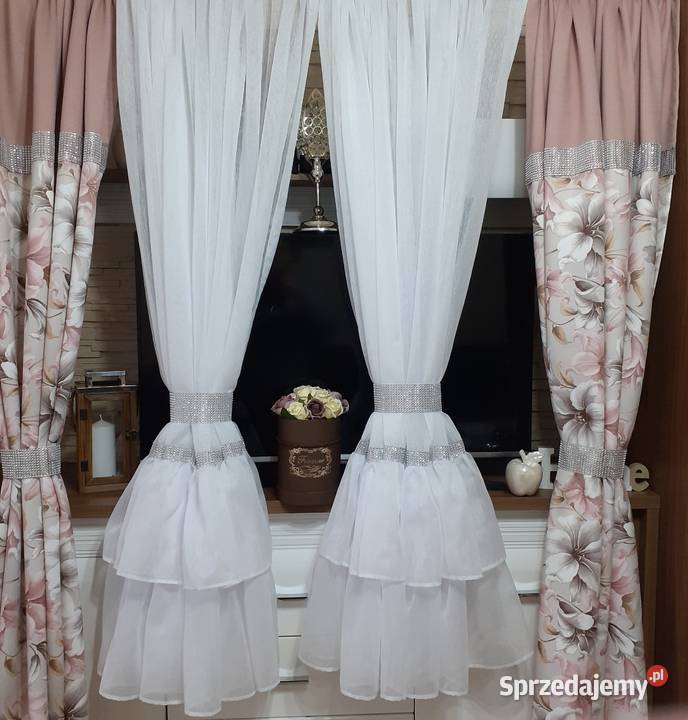 Zasłony pudrowy róż wielokolorowy Wystrój okien Mława