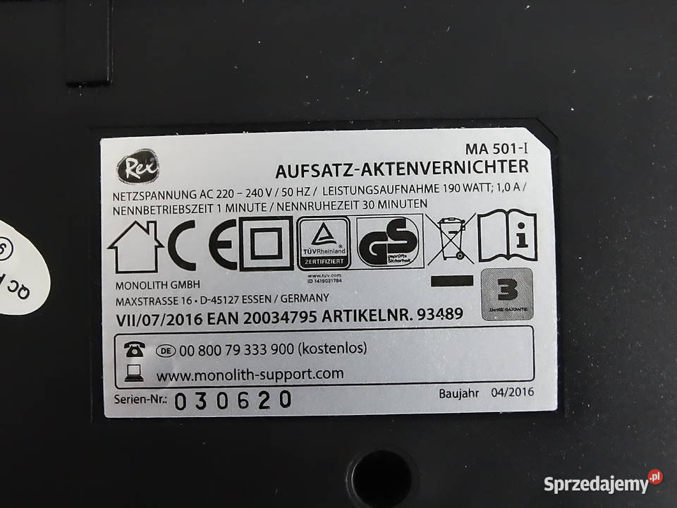 NOWA Niszczarka Nakładana REX OFFICE Sprawdzona sprzedam