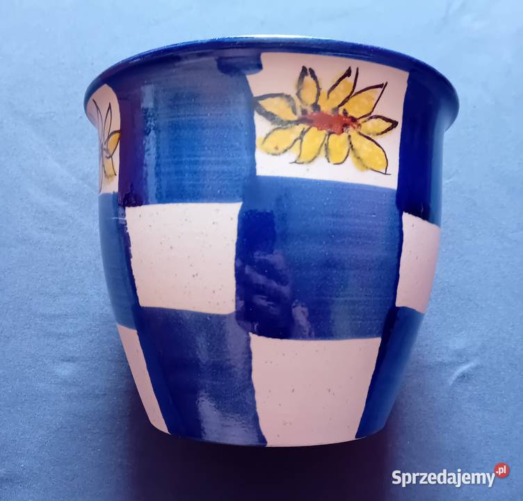 Ceramiczma ręcznie malowana osłonka doniczki wielkopolskie Koźminek