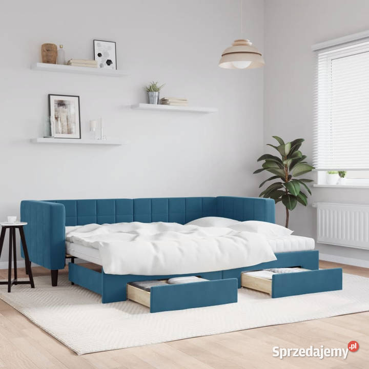 Sofa rozsuwana z szufladami niebieska aksamit sprzedam