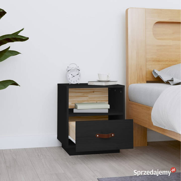 Szafka nocna czarna 40x34x45 lite drewno sosnowe Nocne